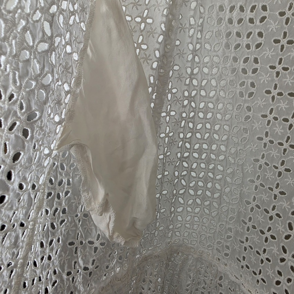 Johnny Was 100% Silk White Eyelet Tiered Maxi Dress No Slip Sz S Beach Coverup - Picture 8 of 12